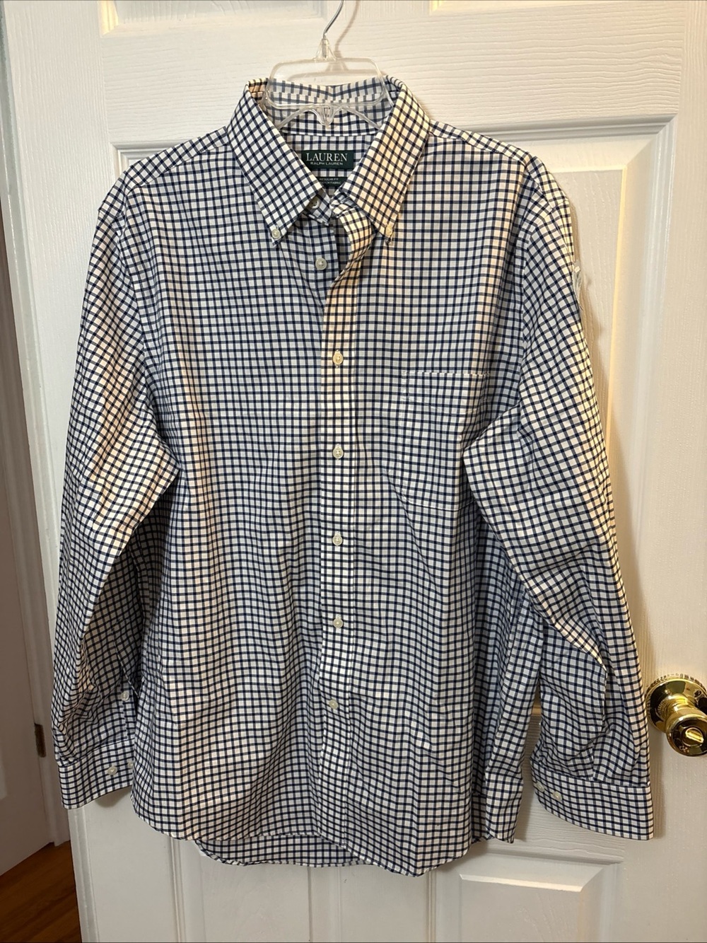 Ralph Lauren Navy and White Check Button-Down Shirt